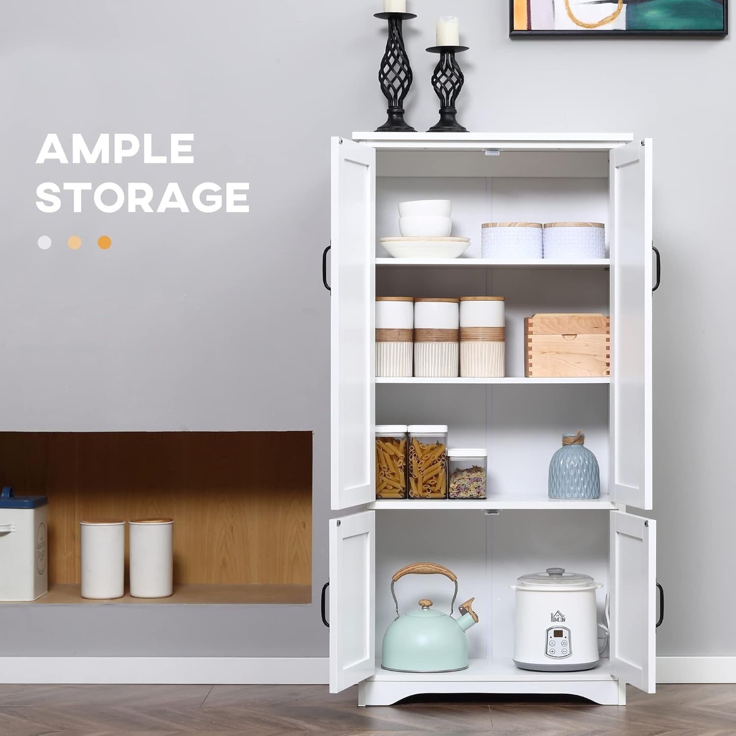 Tall White Storage Cabinet Cupboard Adjustable Shelves Kitchen Unit