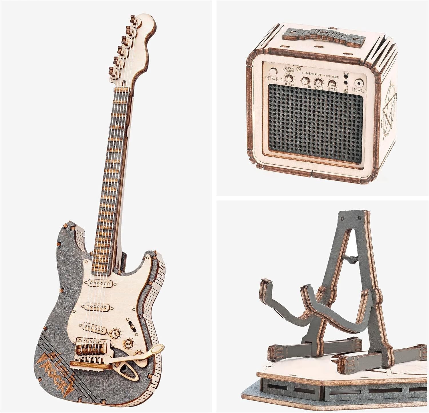 3D Wooden Electric Guitar Puzzle Kit DIY Model, Musical Gift for Adults
