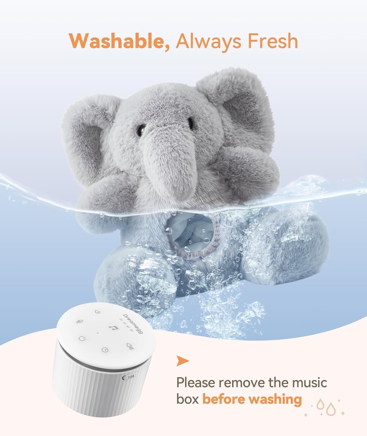 White Noise Machine for Baby – Elephant Plush, 21 Soothing Sounds, USB Rechargea