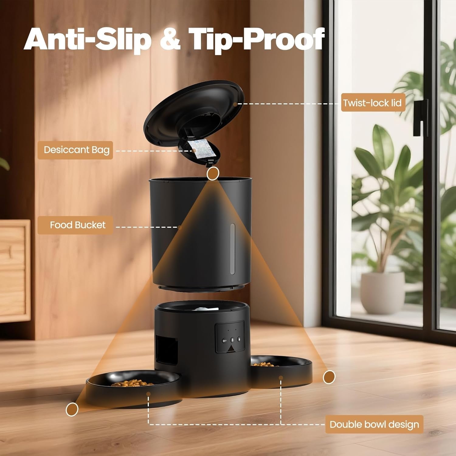 Automatic Cat Feeder 2 Bowls WiFi App Control 5L Timed Pet Feeder