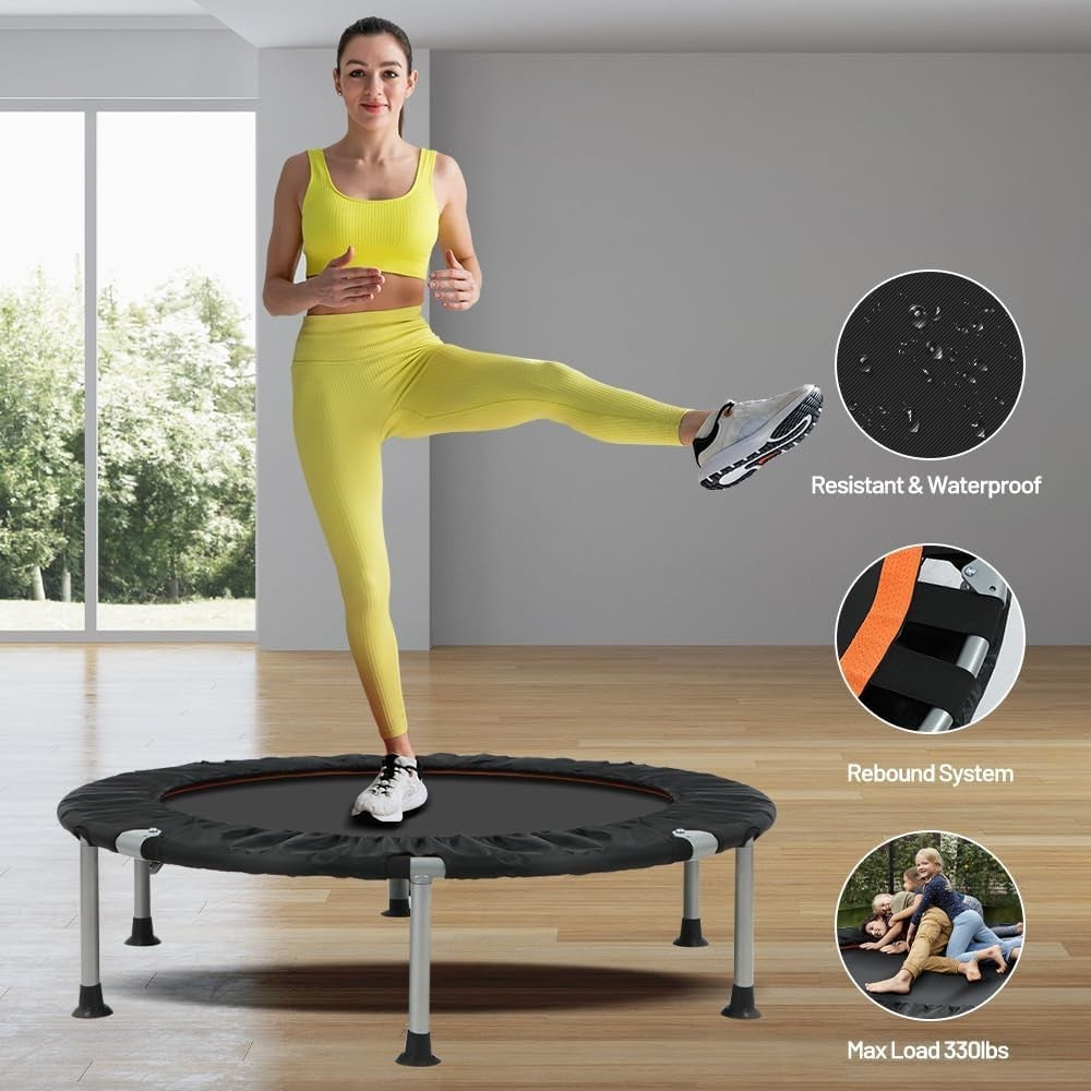 40in Foldable Fitness Trampoline Silent Indoor Rebounder 150KG