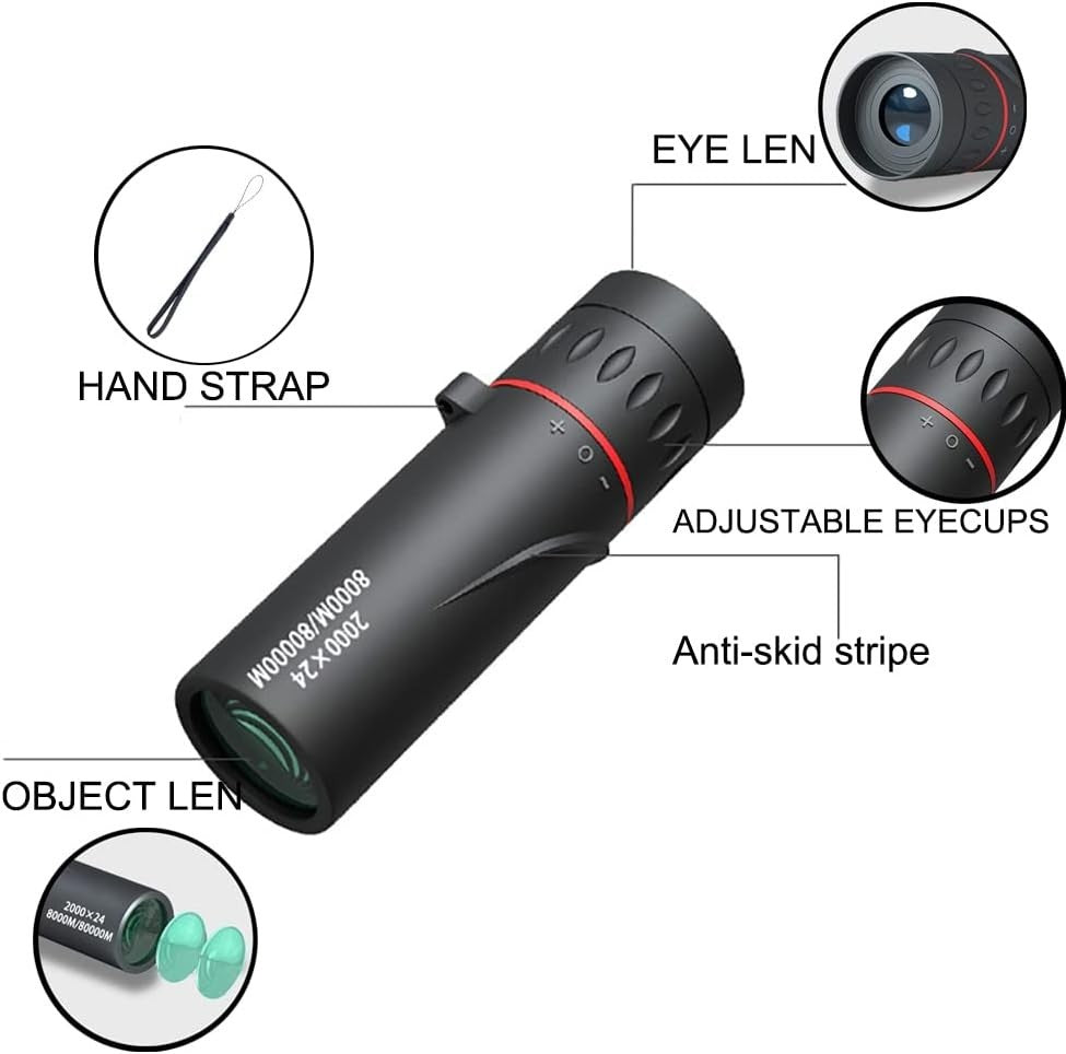 28X Zoom Monocular Black High Power Telescope with Smartphone Holder