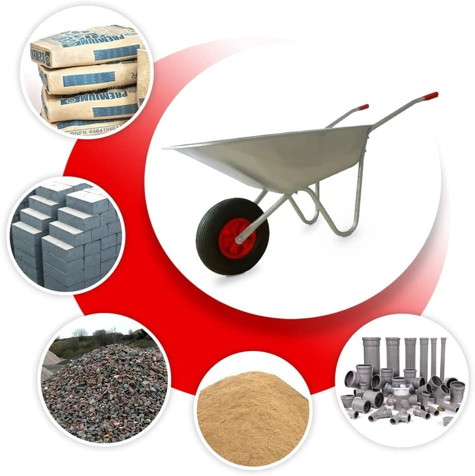 65L 1-Wheel Wheelbarrow Silver – Pneumatic Tyre Heavy Duty w/ Steel Frame 100kg