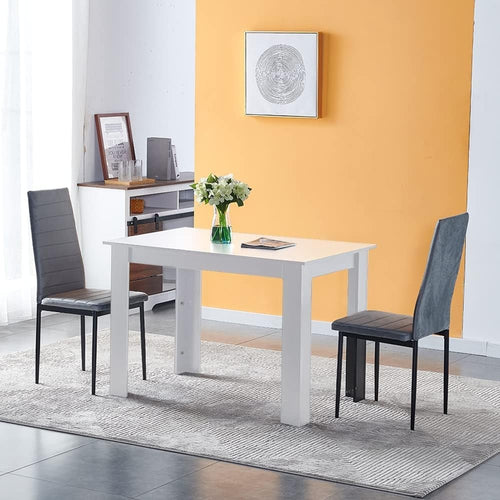 White Dining Table & 4 Grey Velvet Chairs Set Space-Saving Kitchen Design