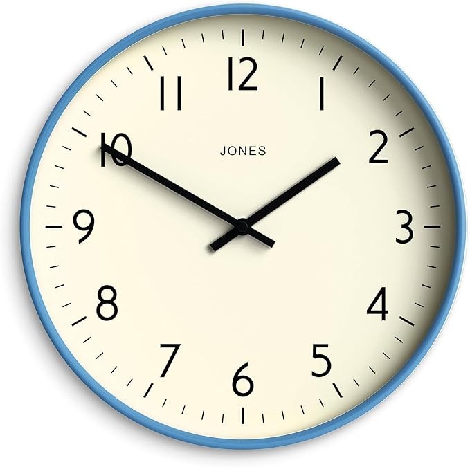 30cm Mid Blue Silent Wall Clock Modern Round Easy Read Home Office