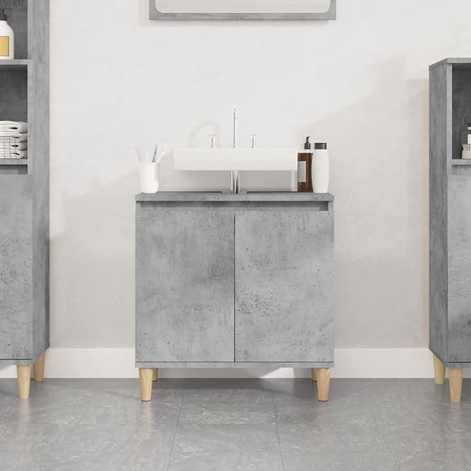 Concrete Grey Under Sink Bathroom Cabinet 58cm Modern Vanity Storage Unit
