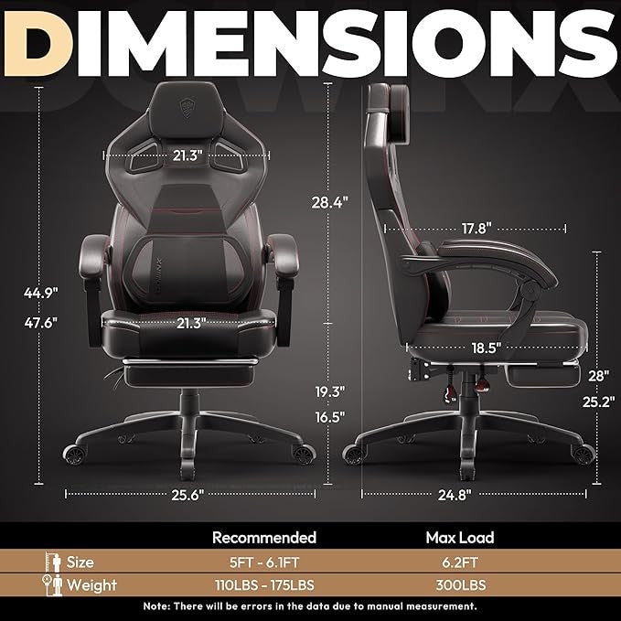 Dowinx PU Leather Gaming Chair w/ Footrest Ergonomic Black