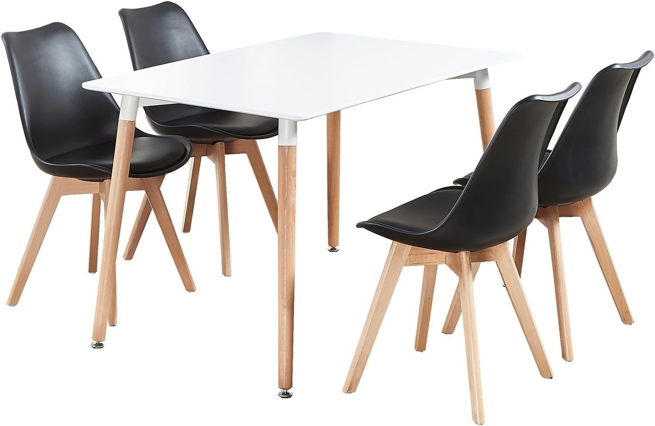 White Dining Table Set for 4 w/ Black PU Chairs – Small Space Ready