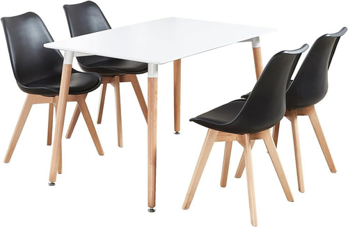 White Dining Table Set for 4 w/ Black PU Chairs – Small Space Ready