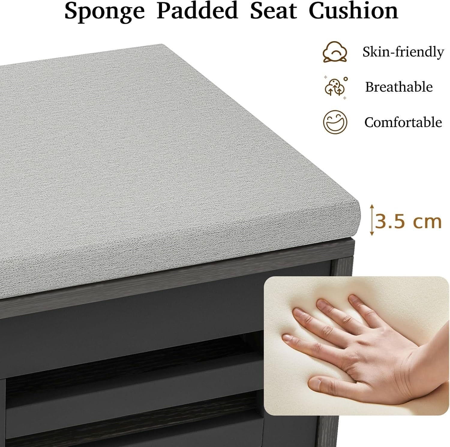 6-Compartment Grey Shoe Bench with Cushion & Adjustable Shelves for Home