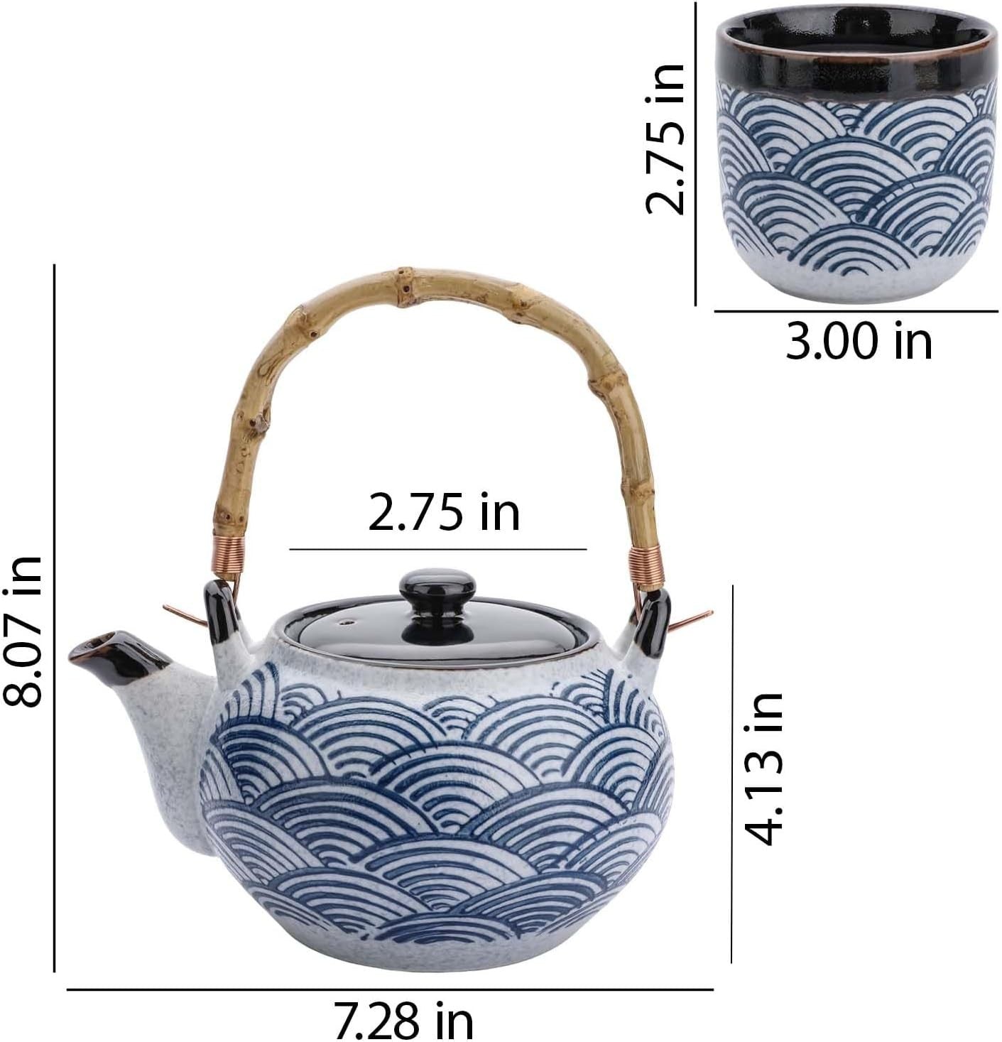 Chinese Tea Set Blue Ceramic Teapot 2 Cups Loose Leaf Tea Gift Set