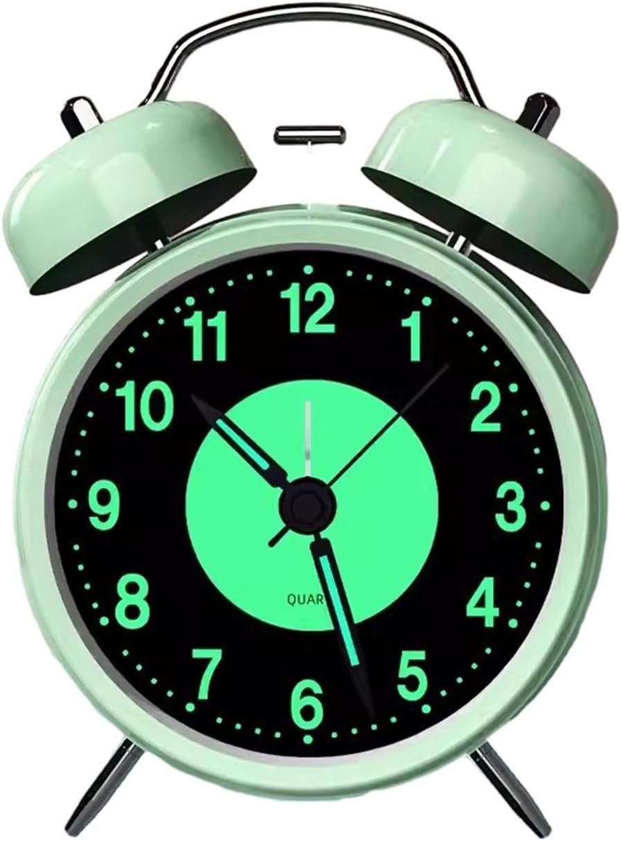 Retro Twin Bell Alarm Clock Silent Non Ticking Night Light Heavy Sleepers clock