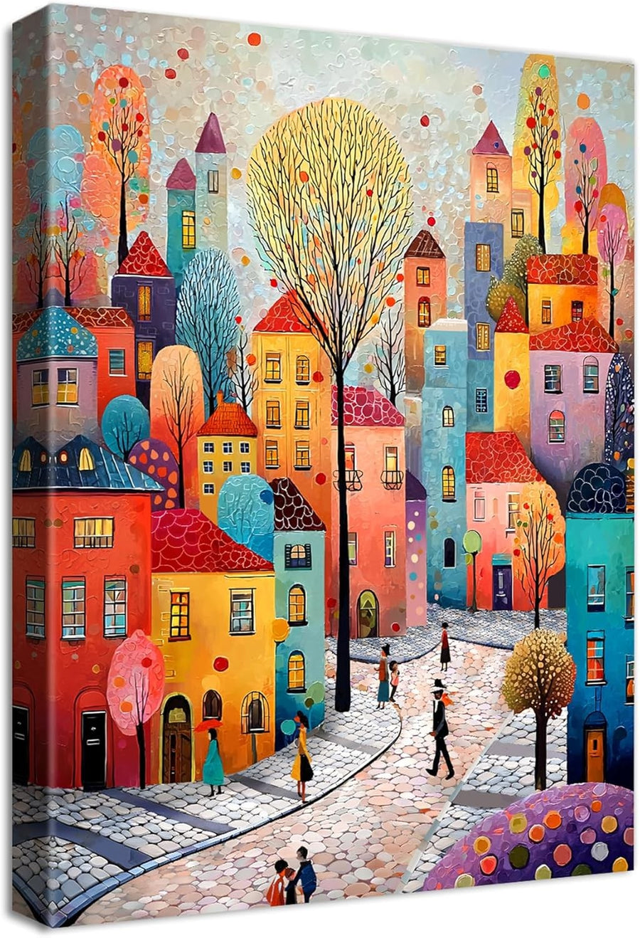 Colourful Town Canvas Wall Art 30x40cm Framed Fantasy Print