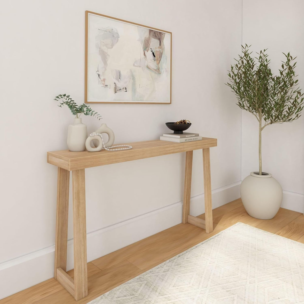 Long Solid Pine Wood Console Table – Narrow 56 Inch Hallway Shelf