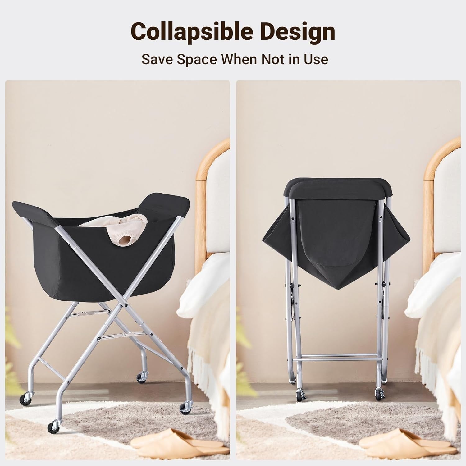 Rolling Laundry Cart with Wheels Large 32" Hamper Removable Liner & Metal Frame