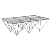 Modern Glass Coffee Table with Silver Prismatic Base – Art Deco Design