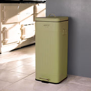 30L Kitchen Pedal Bin | Steel Retro Square Waste Can Sage Green