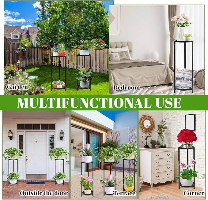 2 Tier Black Metal Plant Stand Indoor Outdoor Tall Flower Pot Display Rack