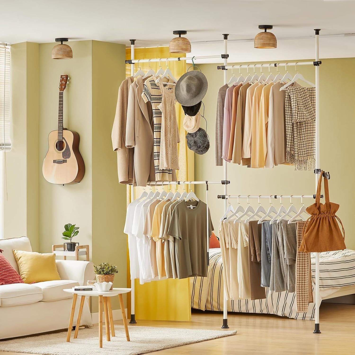 Telescopic Clothes Rail Heavy Duty Adjustable Wardrobe White
