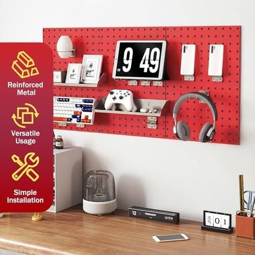 Wall-Mounted Pegboard Tool Organizer Kit 3 Boards 28 Accessories Red