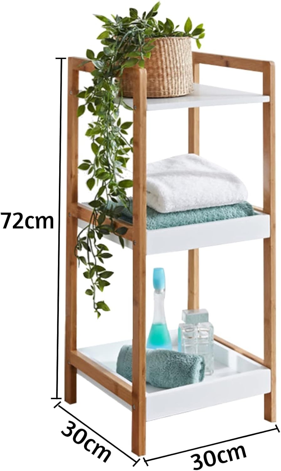 3 Tier Narrow White Shelving Unit Bookcase Bamboo Storage Shelf 72cm High