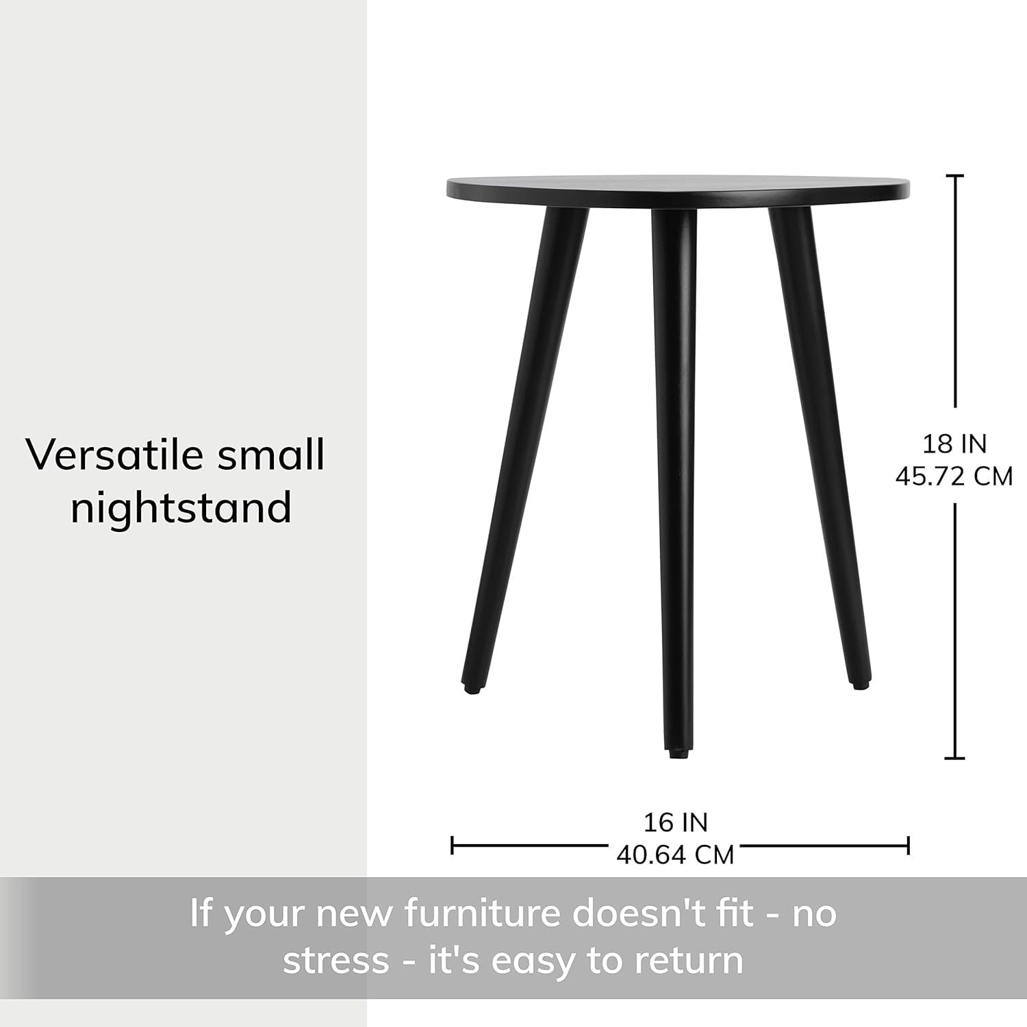 Black Triangle End Table Small Side Table Solid Wood Modern Minimalist 40x40x45