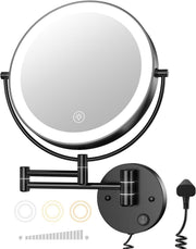 Wall Mounted Lighted Makeup Mirror 9" LED 1X/10X Magnification Touch Sensor