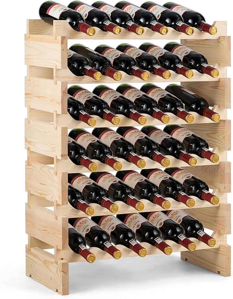 6 Tier Wooden Wine Rack for 36 Bottles Stackable Storage Shelf Home Bar