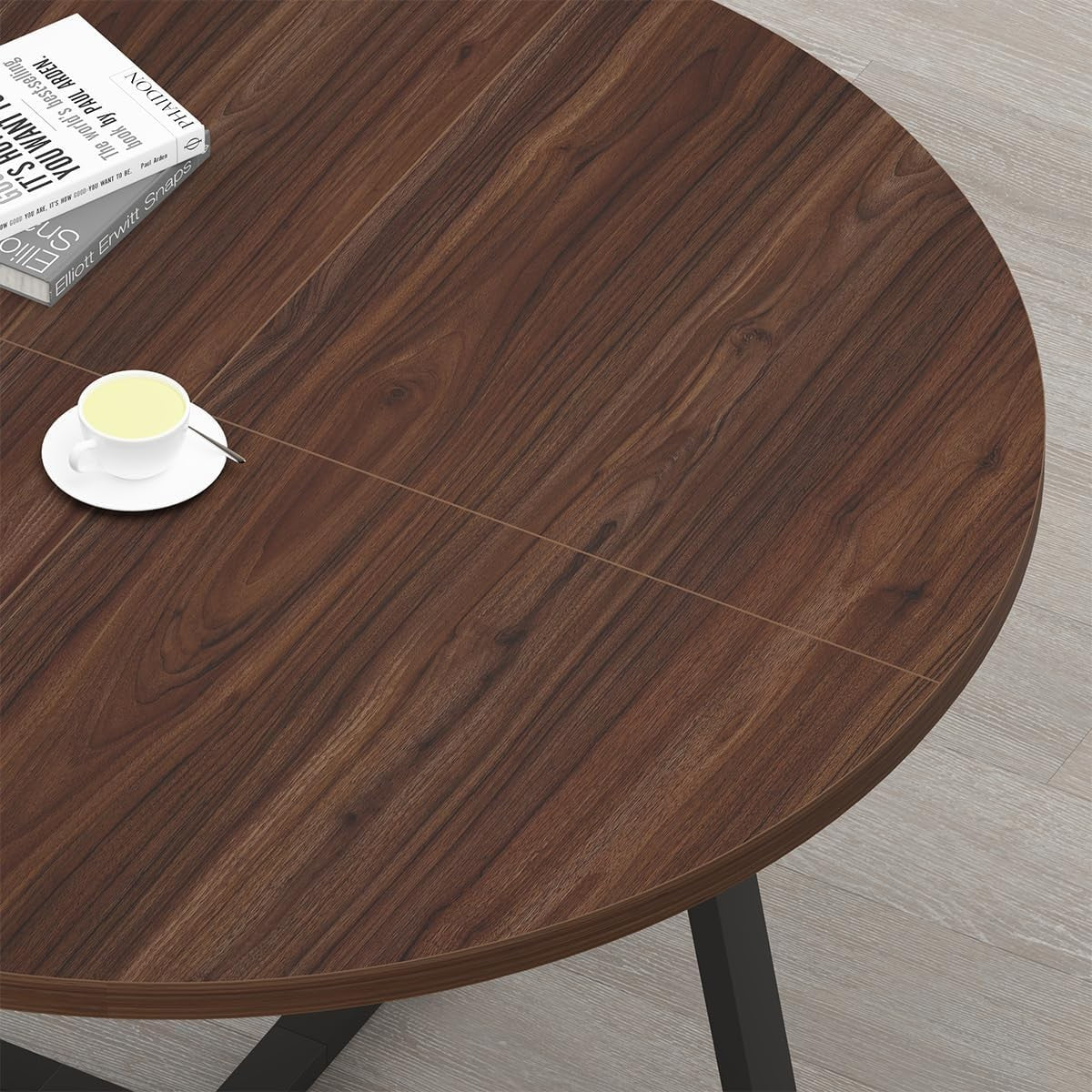 Round Walnut Dining Table 4-6 Seater Wood Metal Kitchen Home 130cm