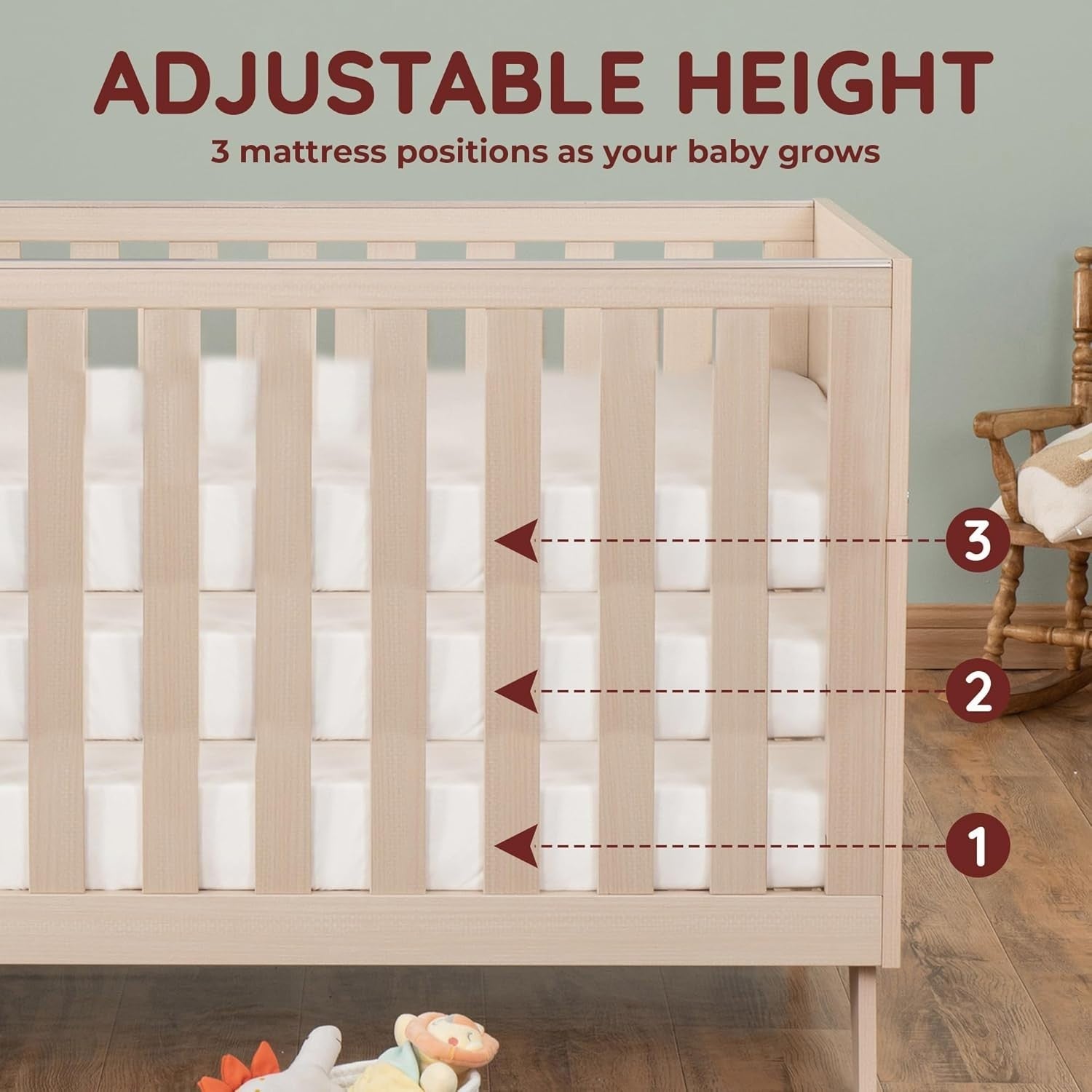 Convertible Mini Toddler Bed Baby Cot Bed and Sofa Adjustable Mattress Height