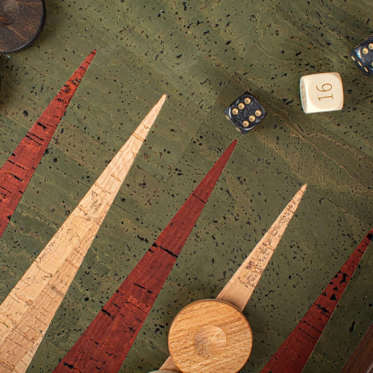 Luxury Backgammon Set 19 Inch Wooden Board Cork Playing Surface Dice Cups