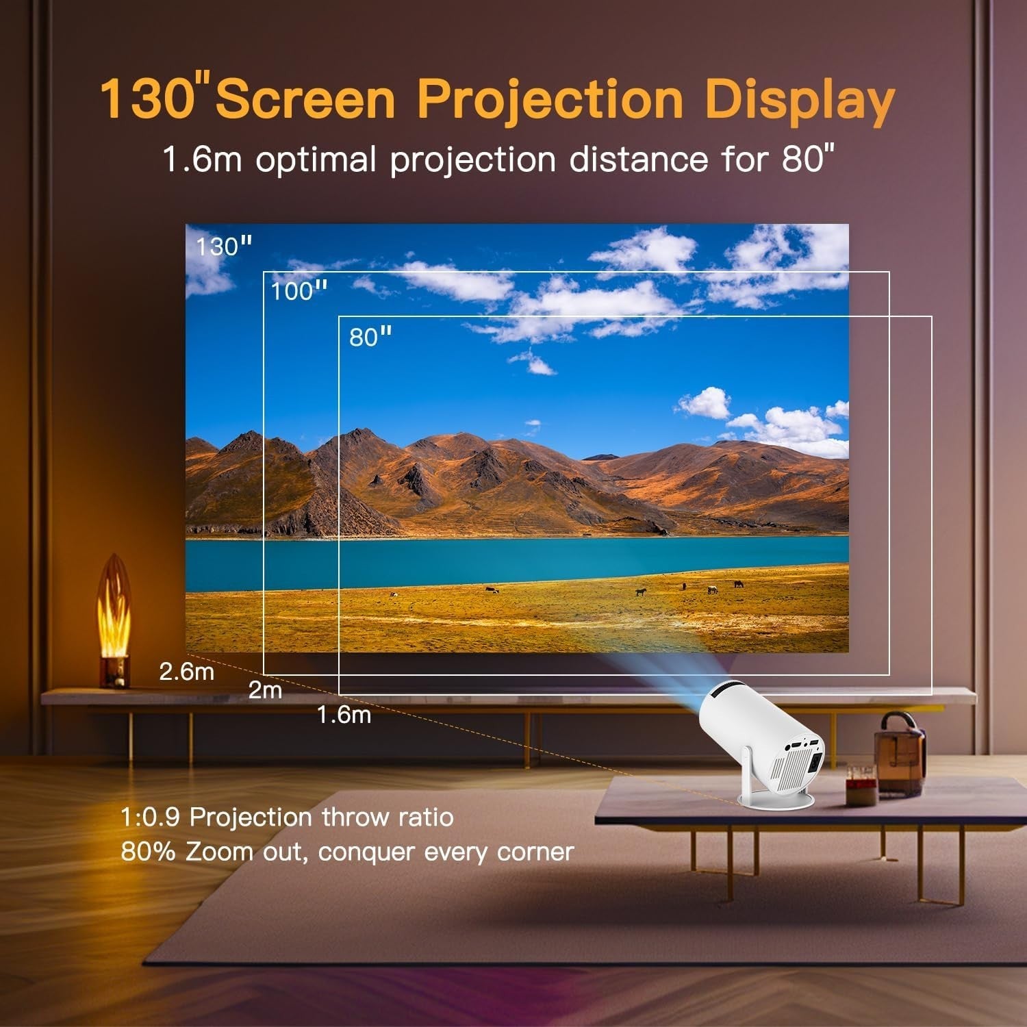 Android 13 Mini Projector 1080P WiFi Bluetooth Auto Keystone 180° 4K