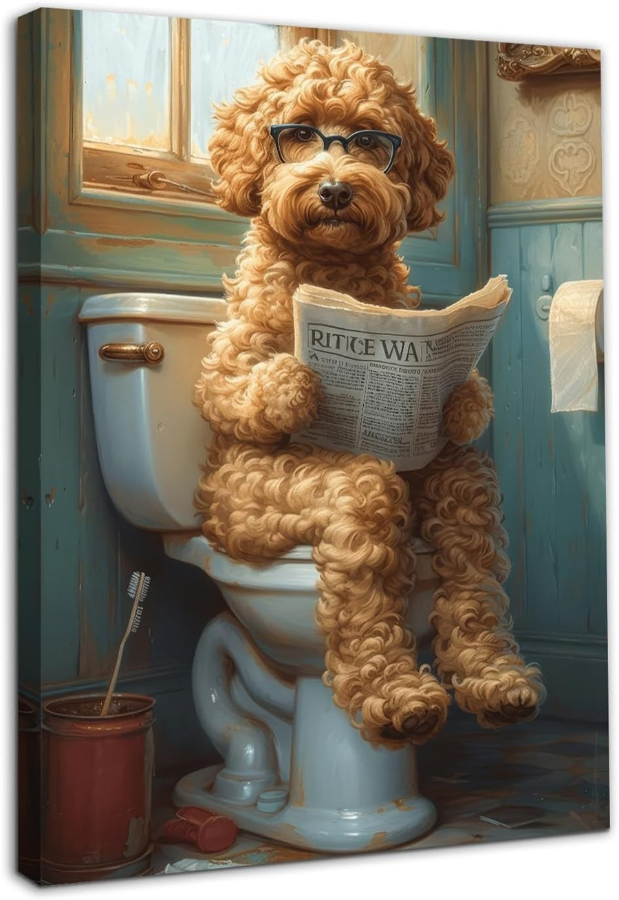 Funny Dog Canvas Wall Art 12x16 Framed Bathroom Decor