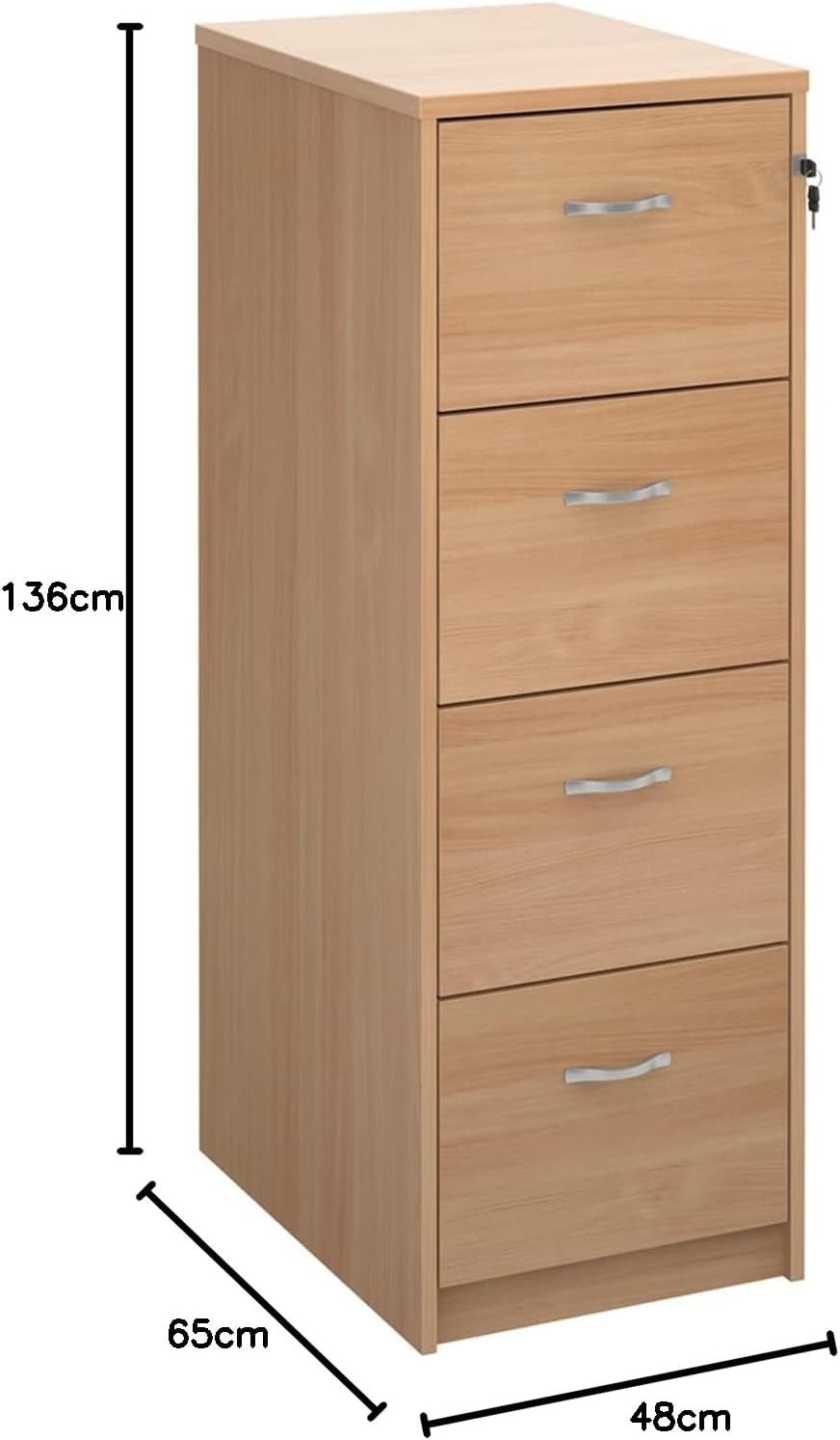 Beech Executive Filing Cabinet 4 Drawer Lockable Foolscap Storage