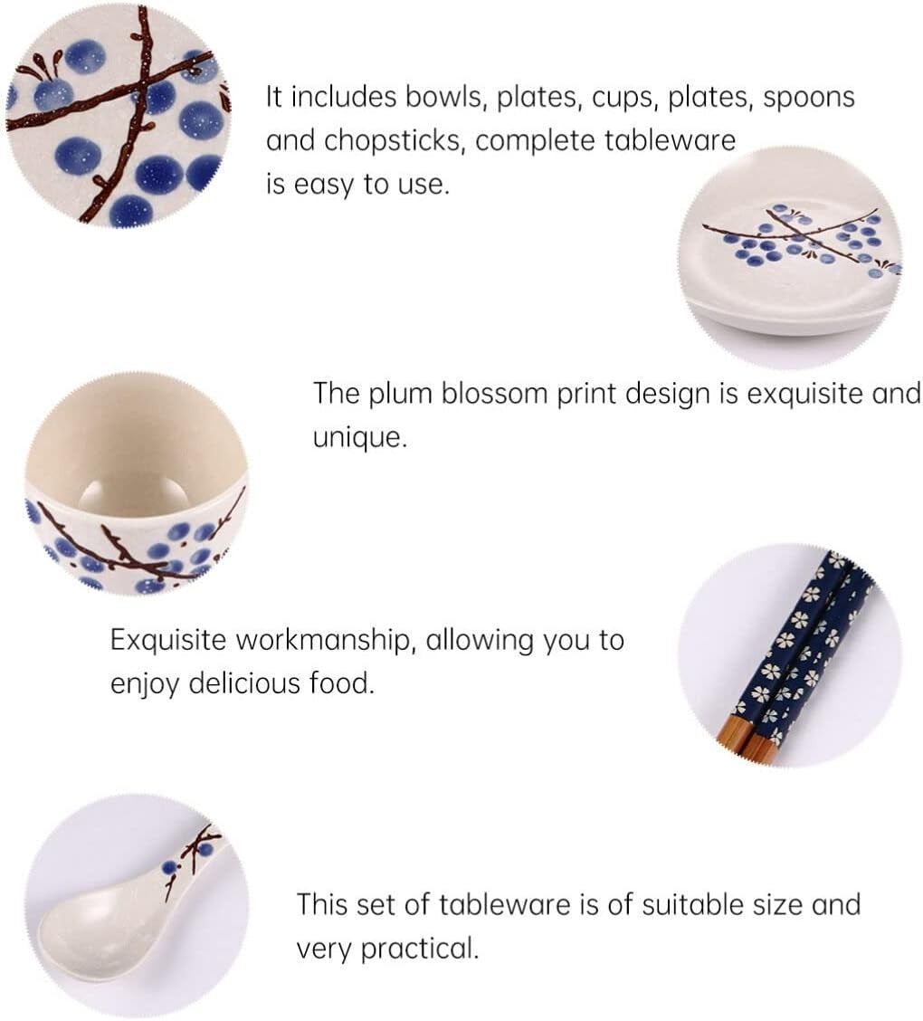 Japanese Style Ceramic Dinnerware Set for One Bowl Plate Cup Spoon