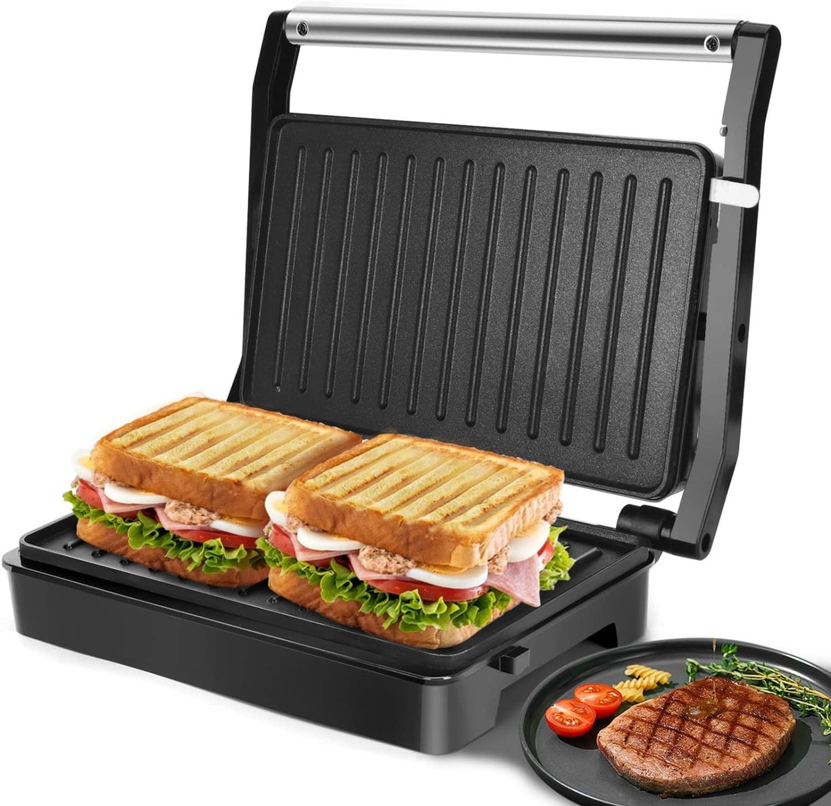 1000W Deep Fill Sandwich & Panini Press Toastie Maker Stainless Steel Black