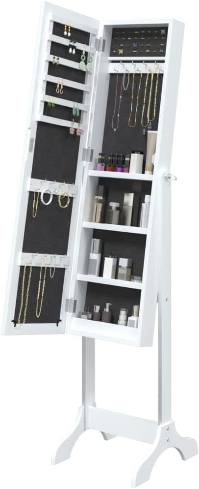 Standing Mirror Jewelry Cabinet Tilt Adjustable Storage Armoire White