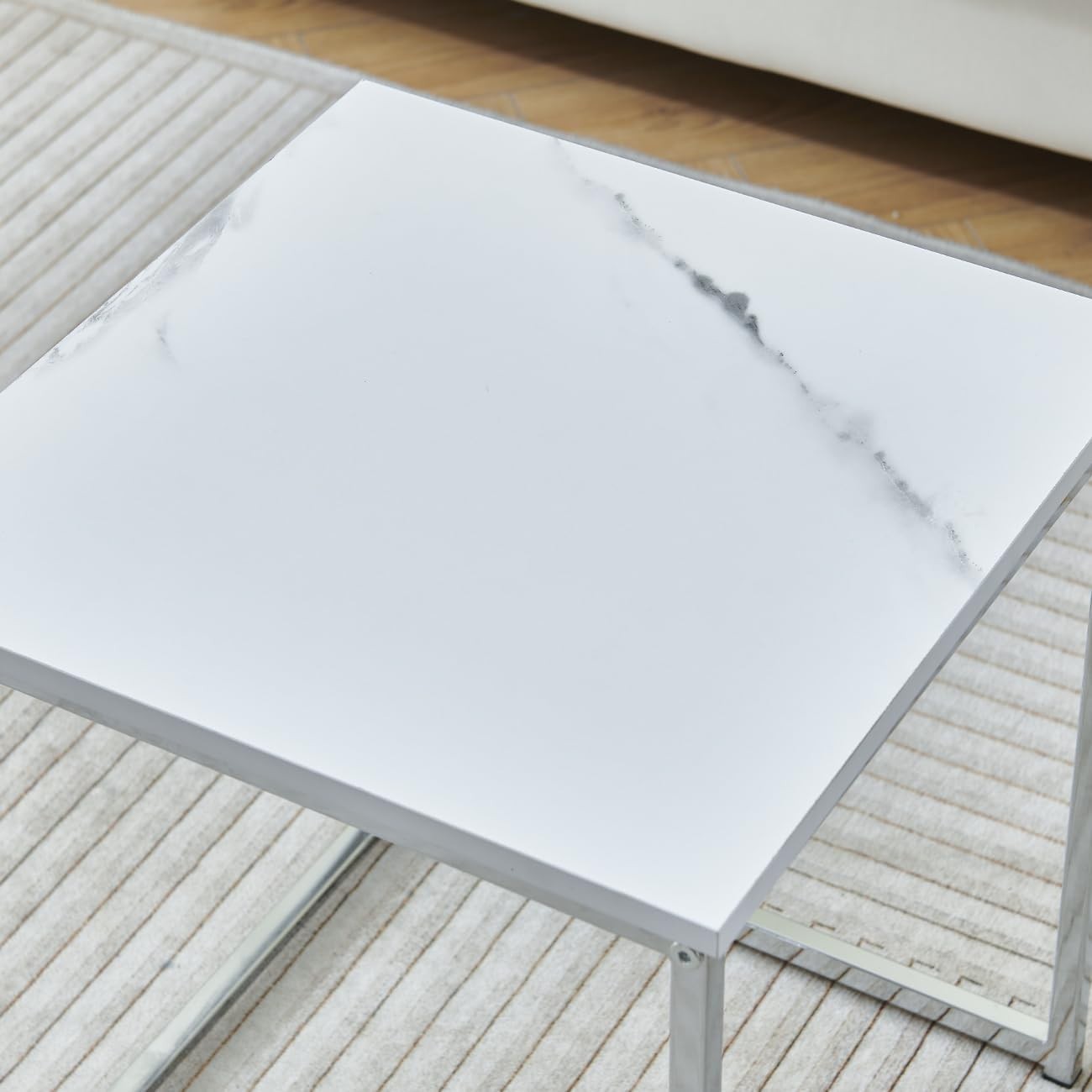 Set of 3 Nesting Coffee Side Tables White Marble End Storage Space Saver
