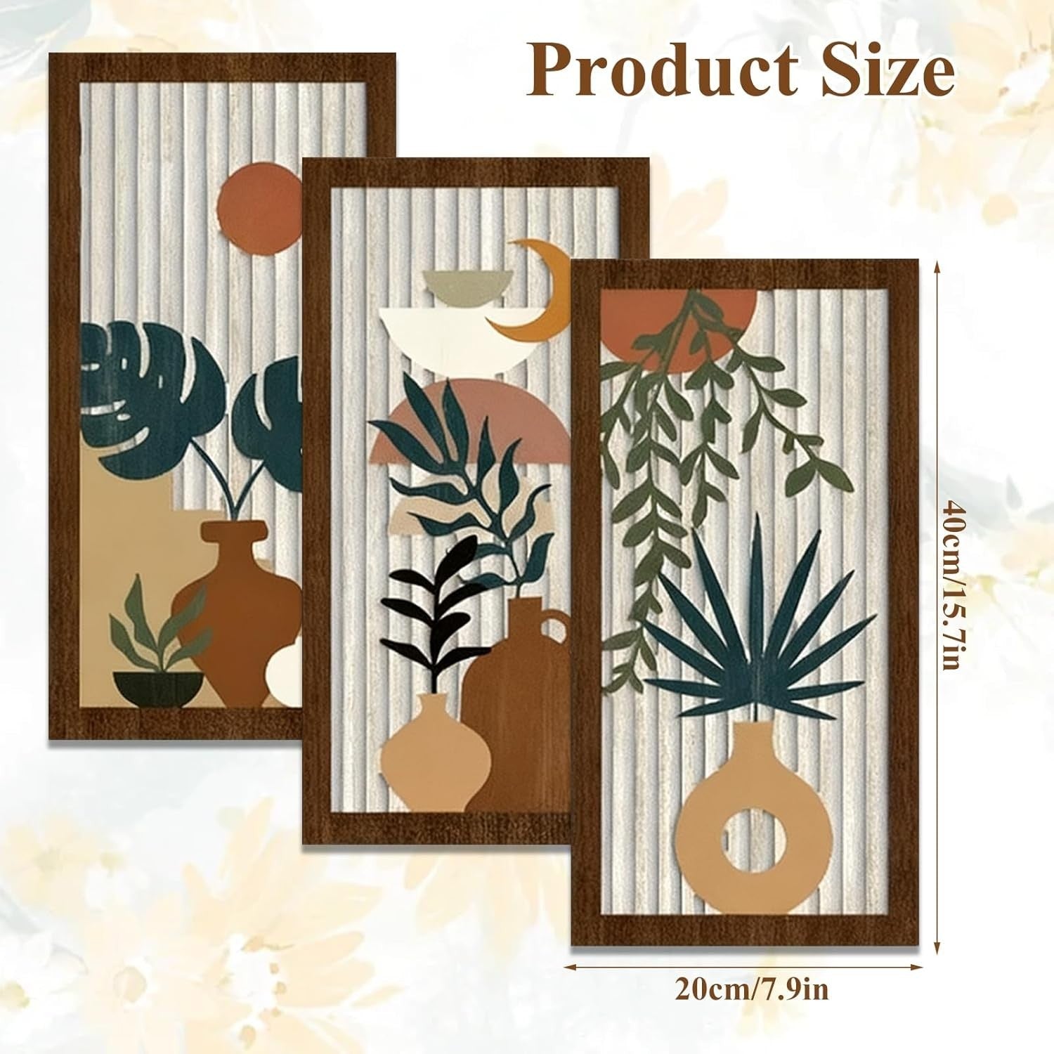 3 Pack Boho Wooden Wall Art Natural Wood Hanging Decor
