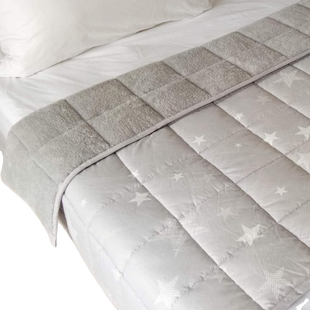 3kg Weighted Blanket, Silver Grey Star Teddy Fleece Quilted 100x150cm