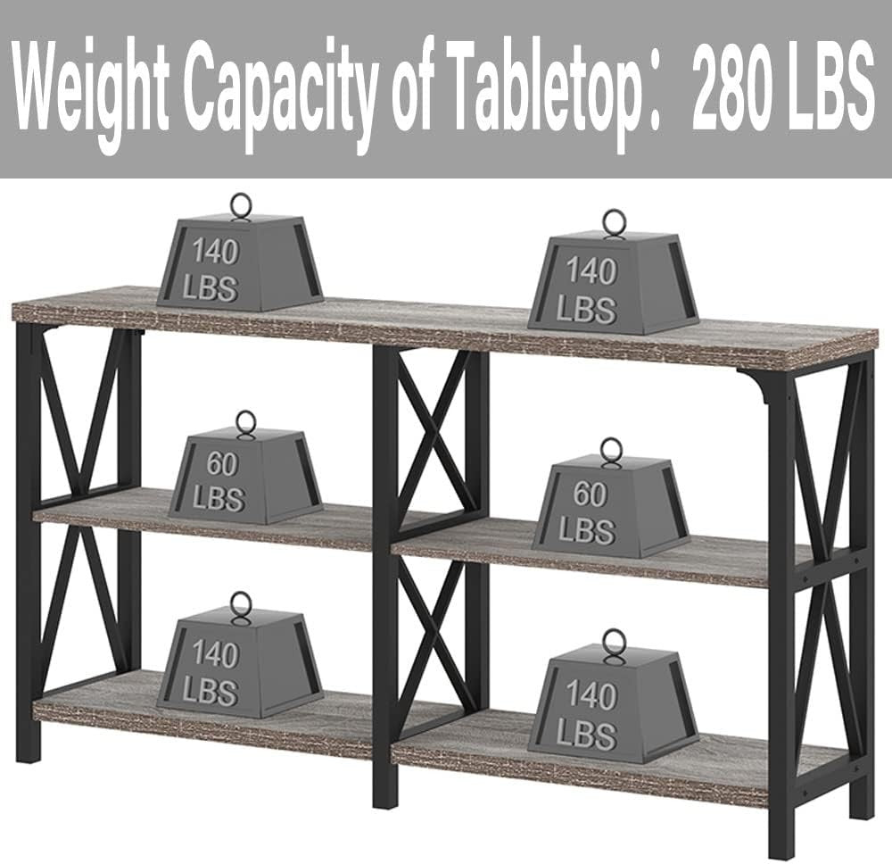 Rustic Grey Oak Console Table with Storage Shelves - 120x34x75.5cm Durable
