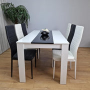 White Gloss Dining Table Set with 6 Faux Leather Chairs Modern Kitchen