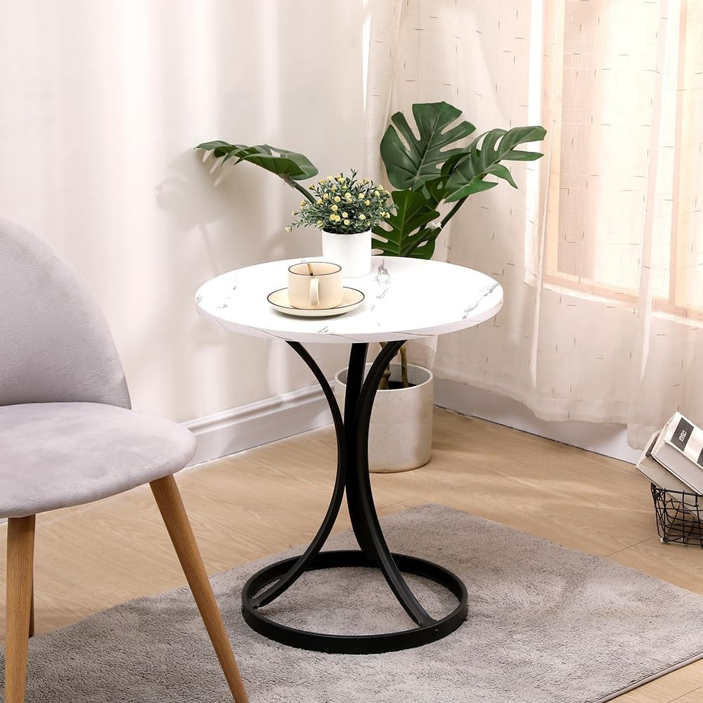 Round White Marble Coffee Table – Modern 50cm Small Sofa Side End Table