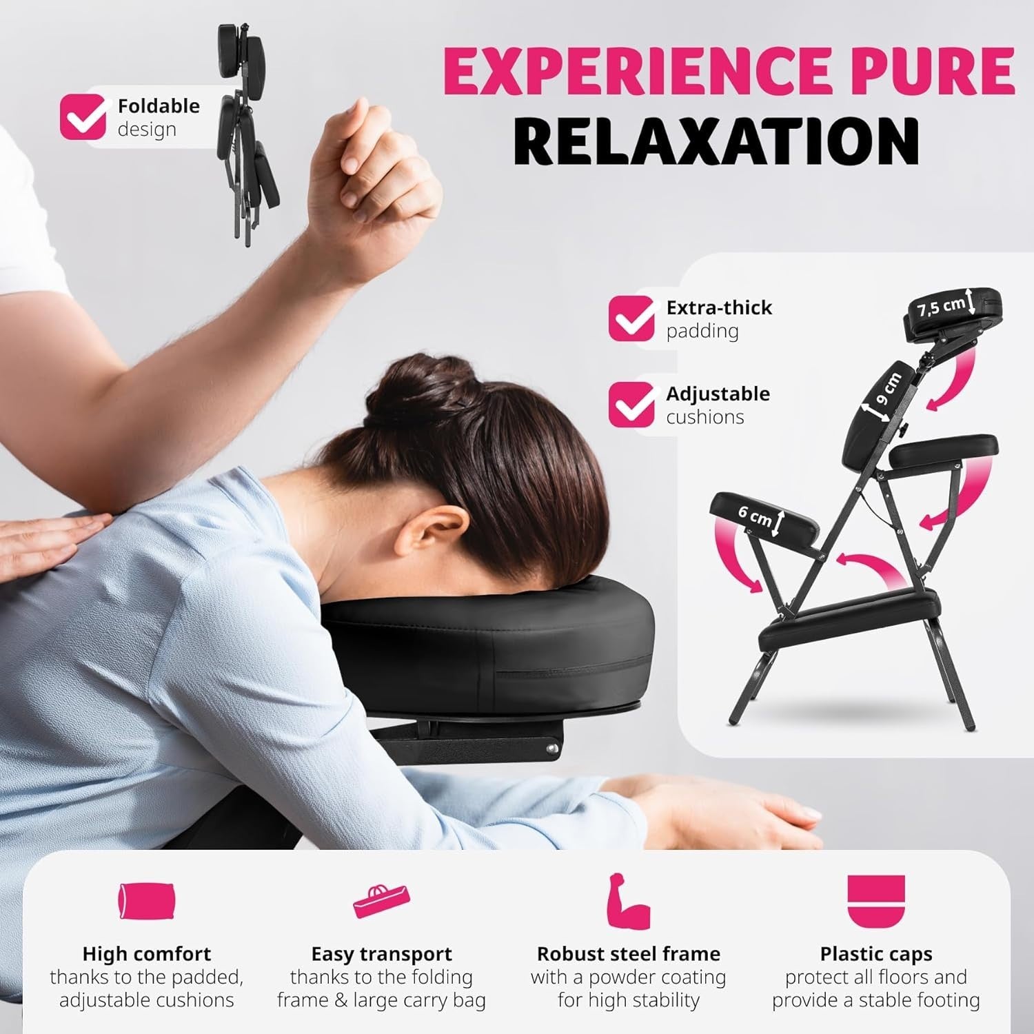 Adjustable Massage Chair Extra Thick Padding Foldable Portable 200kg Black