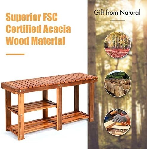 Large 3-Tier Acacia Wood Shoe Rack Bench Wide Storage Seat for Hallway Home