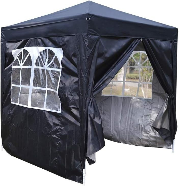 2x2m Black Pop Up Gazebo Waterproof Outdoor Party Tent w/ Side Walls