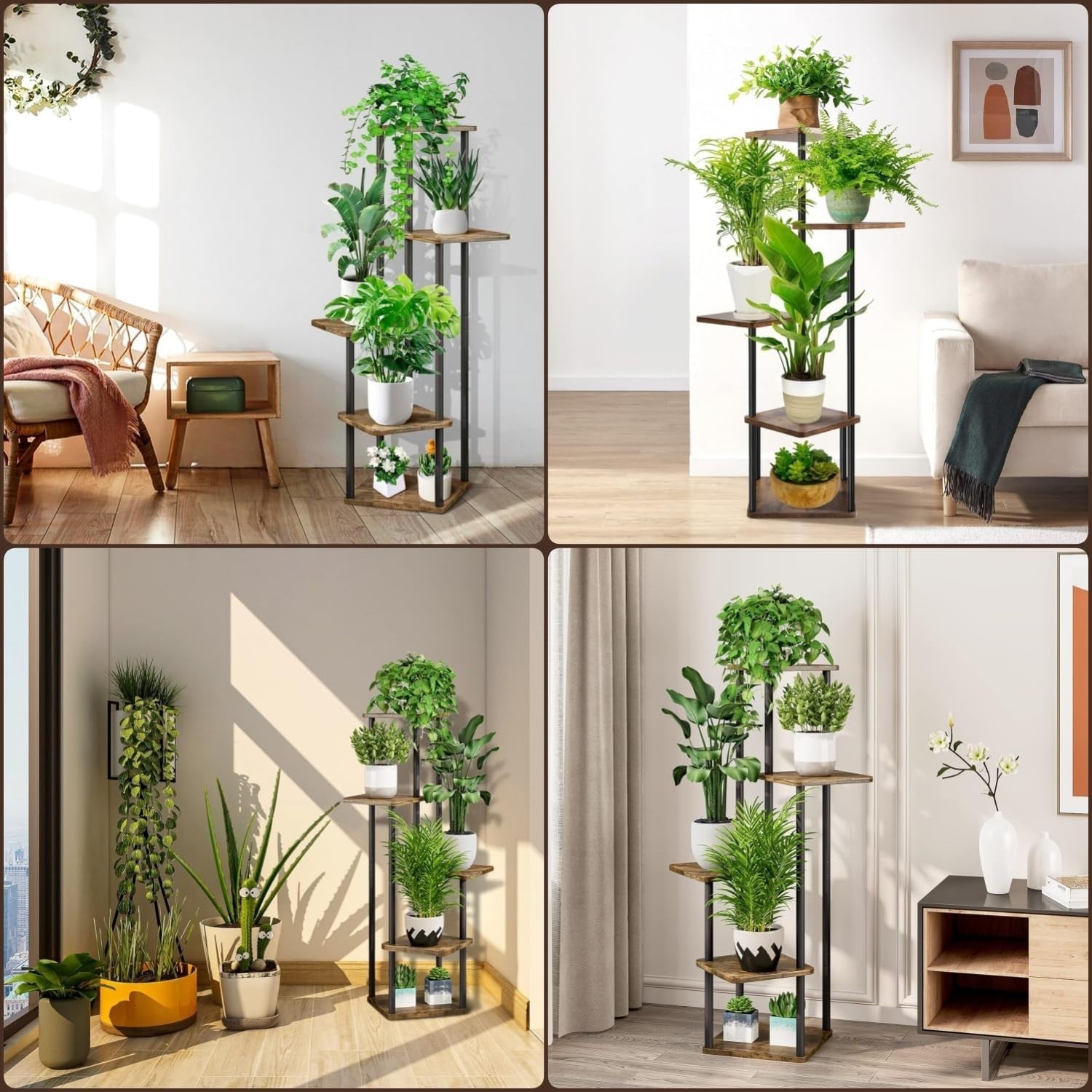 5-Tier Indoor Plant Stand, Metal Wood Display Rack for Home & Balcony