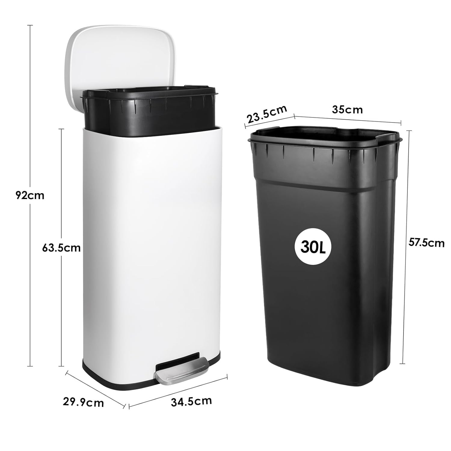 30L Stainless Steel Pedal Bin Soft Close Kitchen Waste Ivory