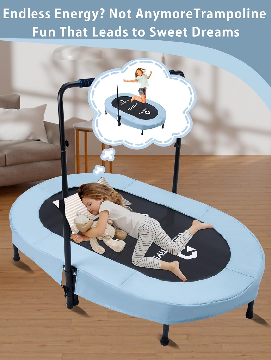 Oval Indoor Trampoline for Two Quiet Rebounder Handle 150KG