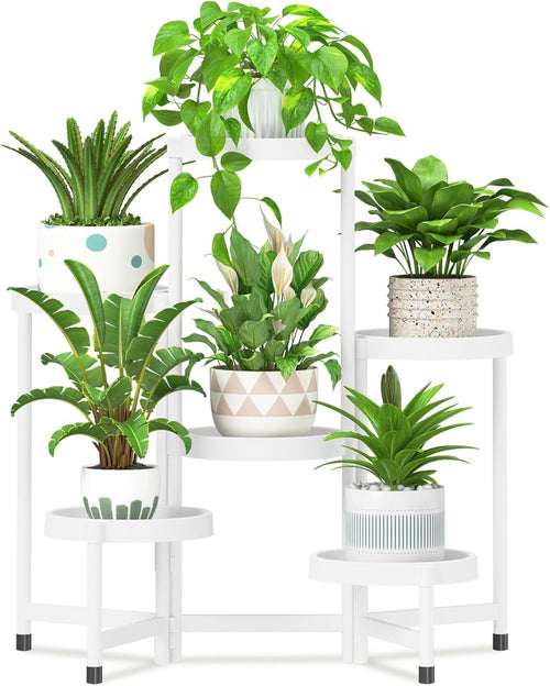 6 Tier Folding Plant Stand Indoor Outdoor | White Metal Corner Flower Rack